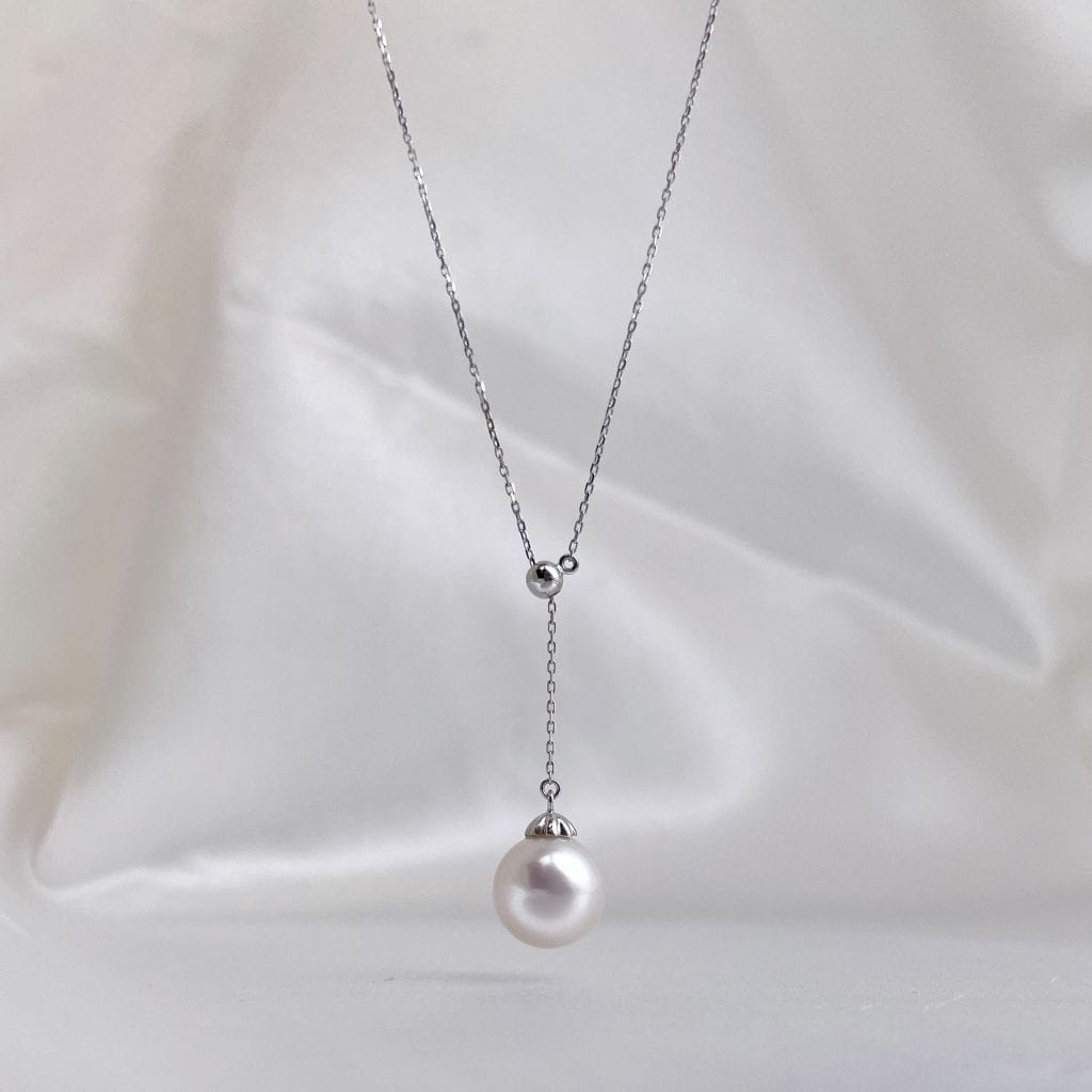 9–9.5mm White Japanese Akoya Pearl Y-Drop Pendant Necklace