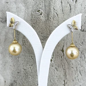 Golden South Sea Pearl Butterfly Diamond Earrings