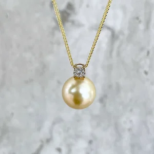 Golden South Sea Pearl Diamond Accent Pendant