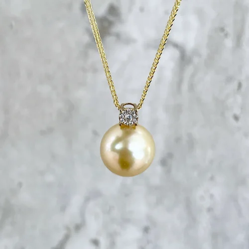 Golden South Sea Pearl Diamond Accent Pendant