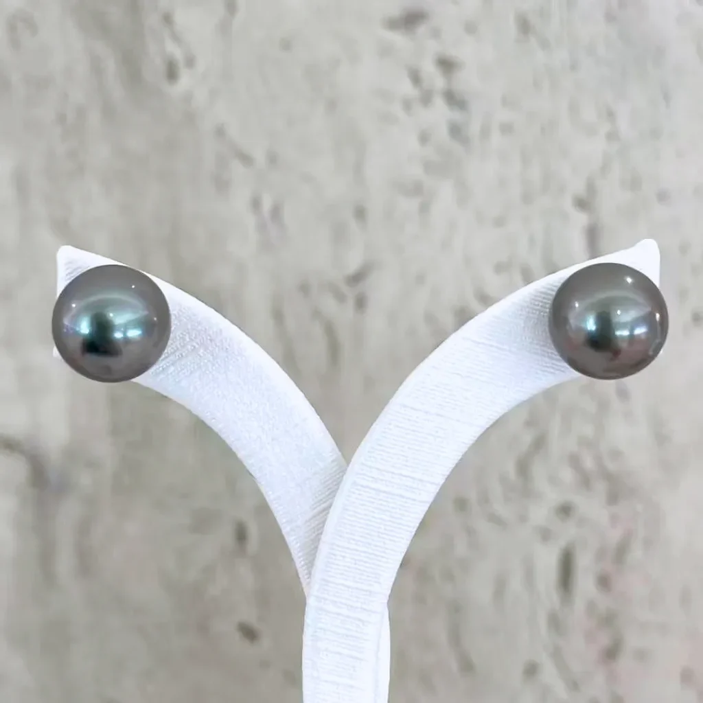 9-9.5mm Black Tahitian Pearl Stud Earrings